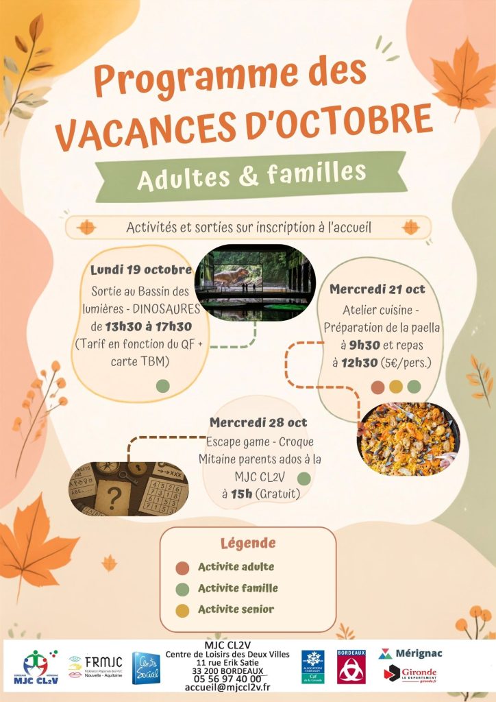 Programme vacances d’octobre adultes et familles